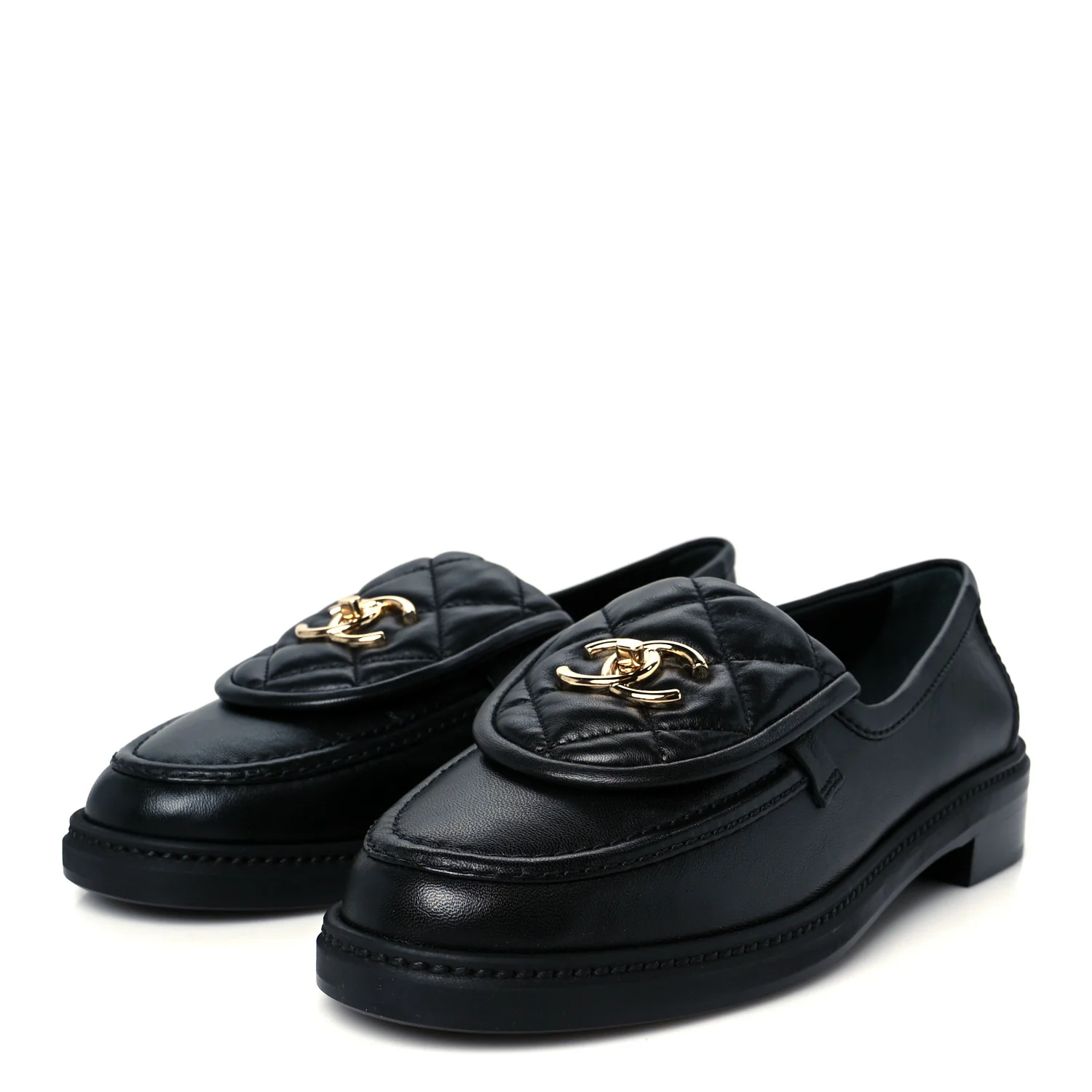 Lambskin Quilted CC Turnlock Loafers 39.5 Black - Top Club