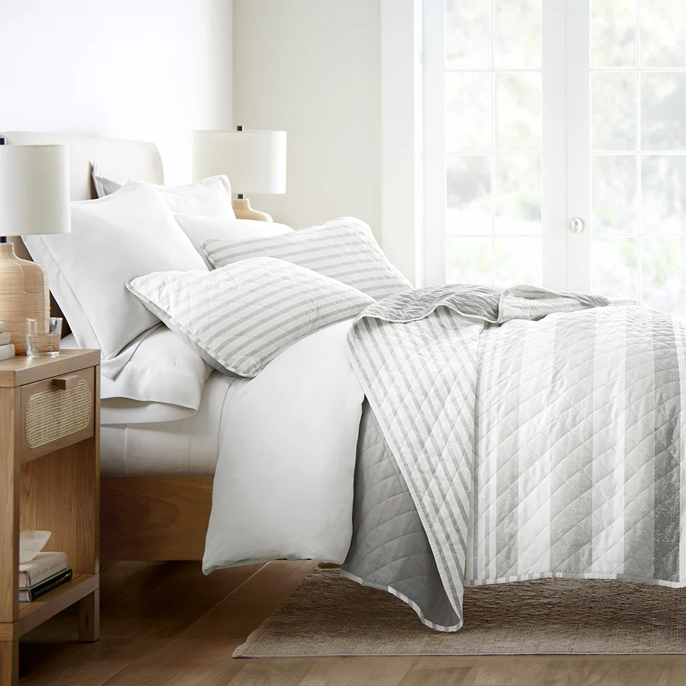 Summer Stripes Reversible Quilted Coverlet Set - Sale