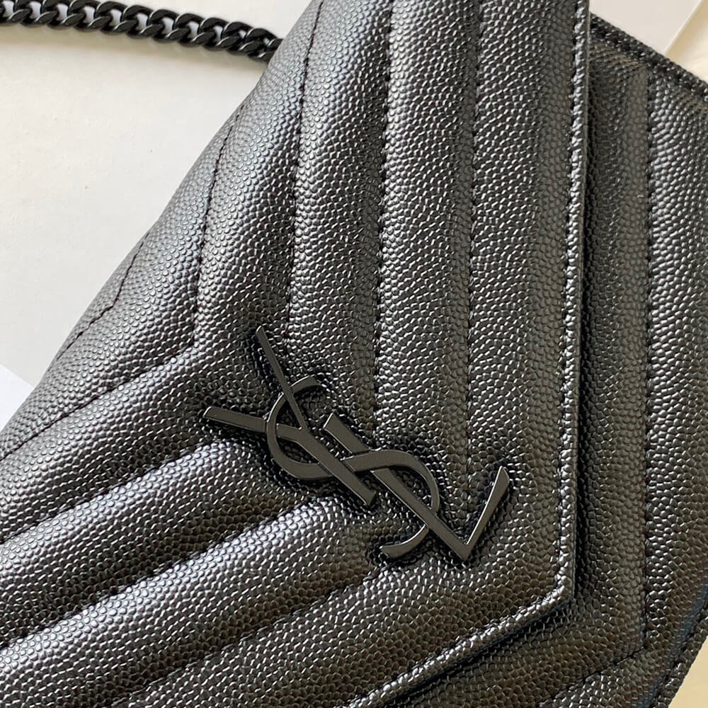 YSL cassandre envelope chain wallet in grain de poudre leather(High-end Grade) - Top Club