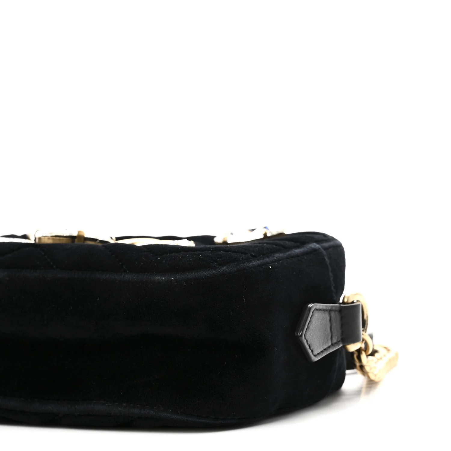 Velvet Matelasse Marquise Crystals Mini GG Marmont Chain Shoulder Bag Black - Top Club