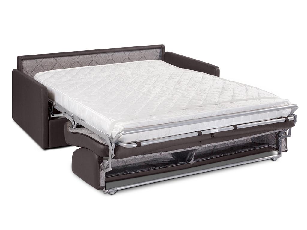 Sofá cama italiano de 4 plazas de piel sintética CALIFE - Marrón - Cama 160 cm - Colchón 14 cm