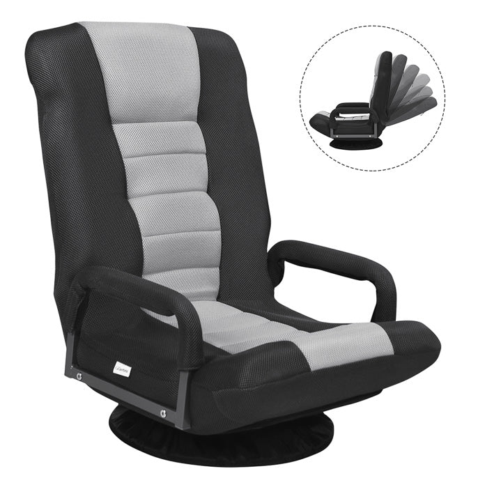 BEFOUNDLOVELY 360-Degree Foldable Swivel Gaming Floor Chair With 6 Adjustable Position, Armrests, Padded Backrest