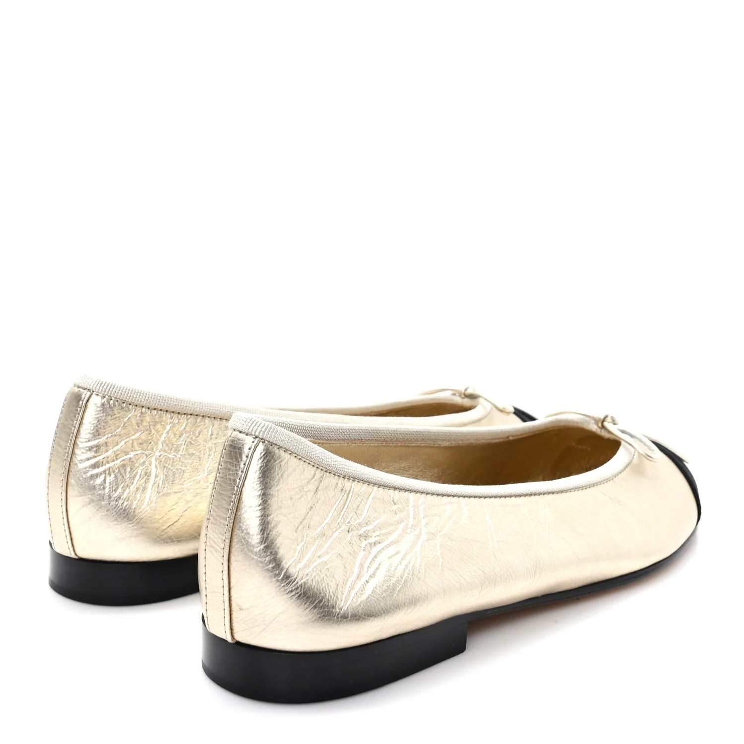 Metallic Laminated Lambskin Grosgrain CC Cap Toe Ballerina Flats 39 Light Gold Black - Top Club
