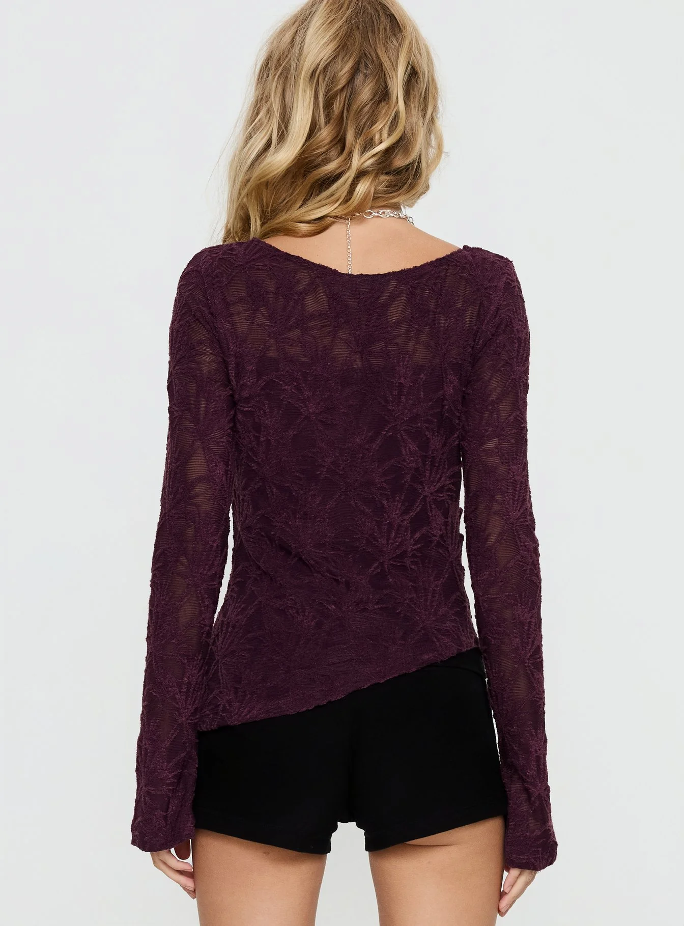 Branna Ruched Lace Long Sleeve Top Plum