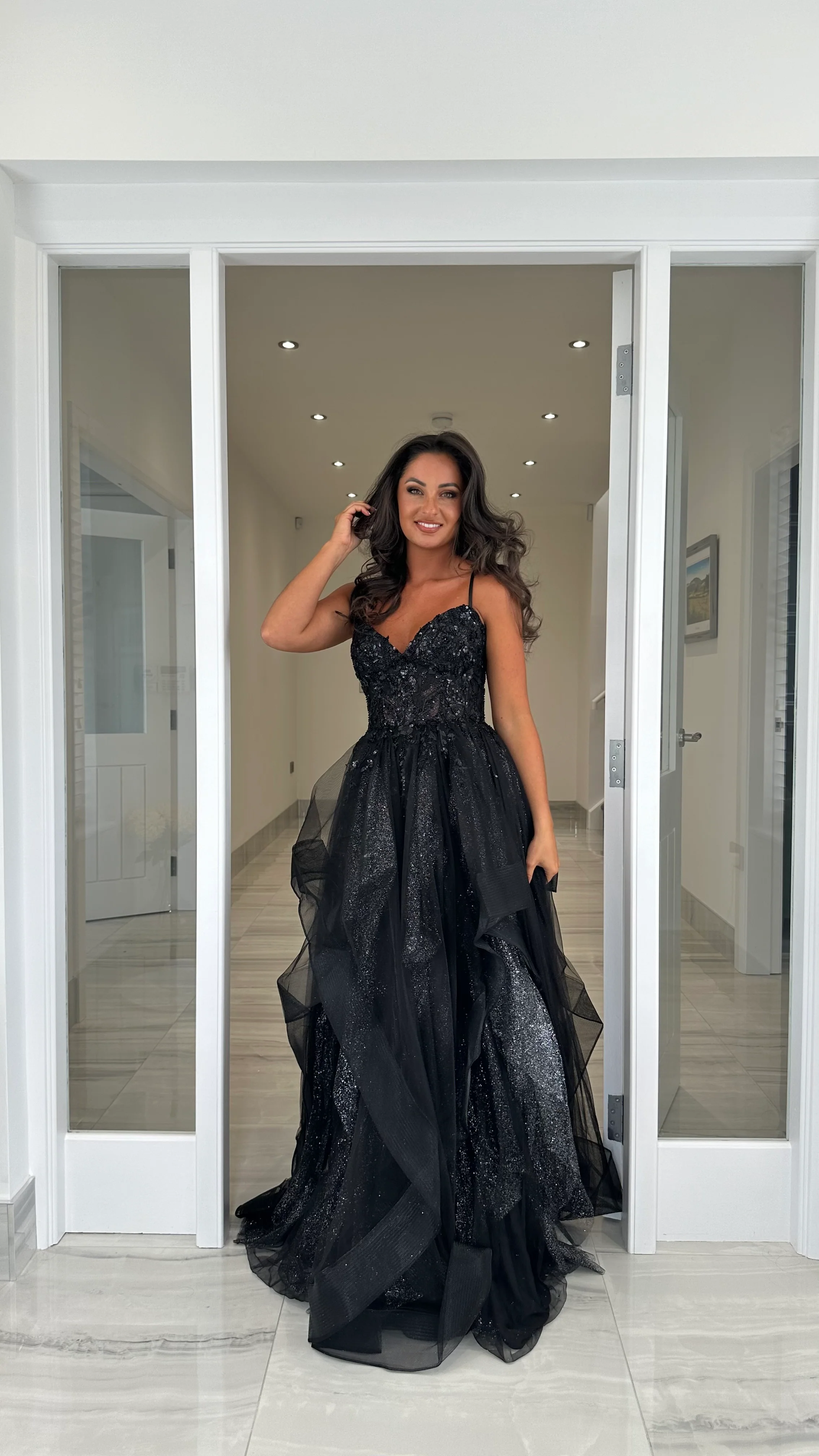 Black Tiered Skirt Corset Ball Gown