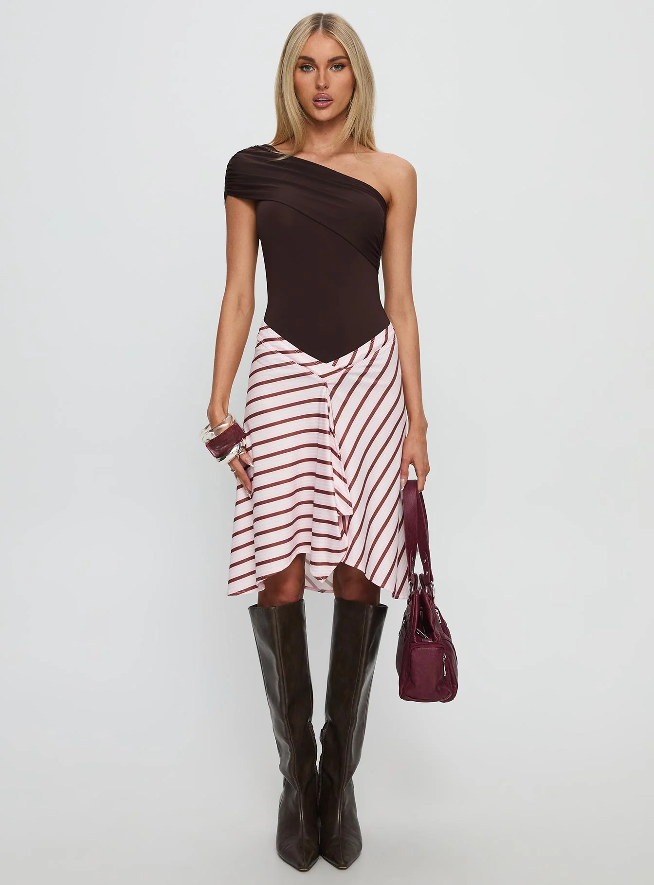 Celyra One Shoulder Bodysuit Chocolate