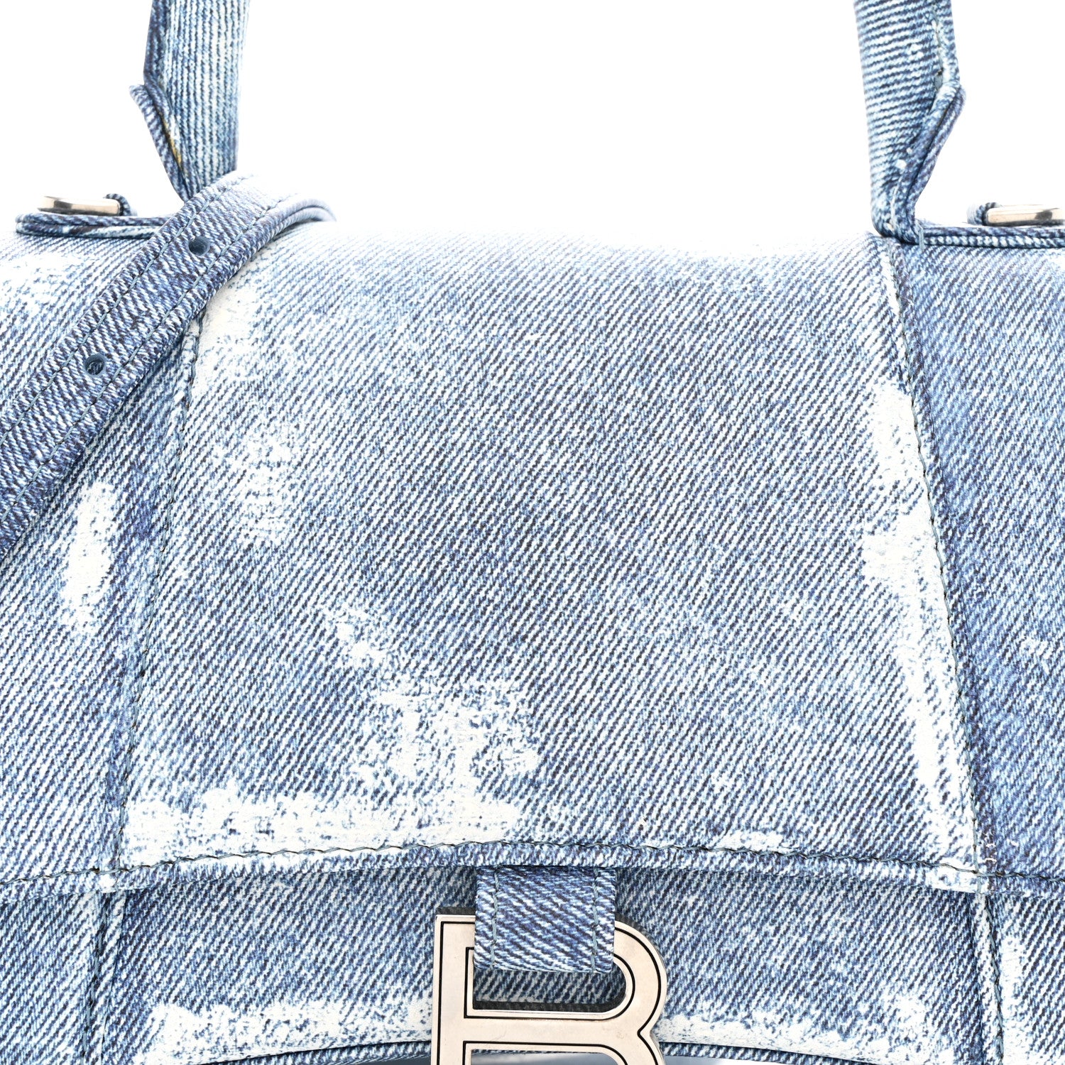Nappa Denim Printed Small Hourglass Top Handle Bag Denim Blue - Top Club