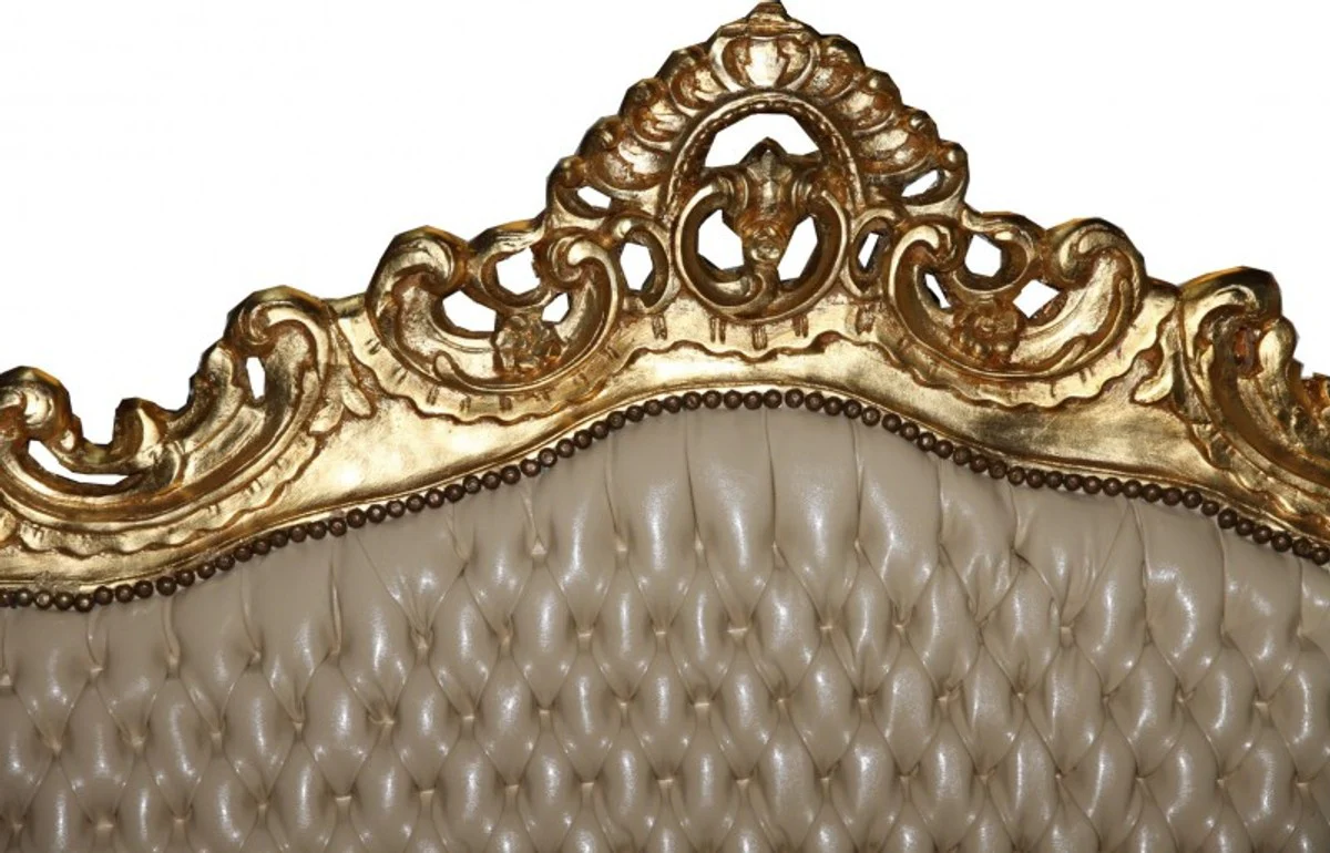 Baroque 3 seater sofa Master cream leather look / gold - antique style furniture