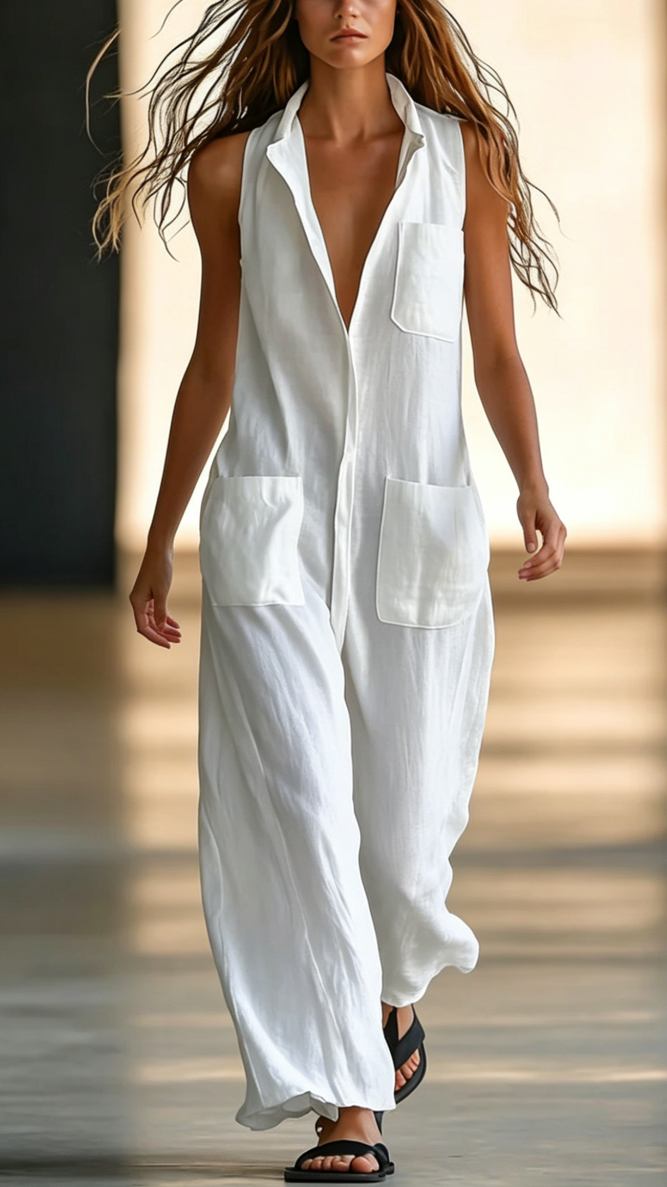 Women's Sleeveless Single-Breasted Cargo Jumpsuit - Nordfashionstorm - Women's Clothing, Fashion for You - Nordfashionstorm.com