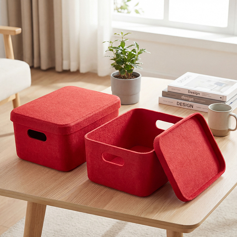 Rectangle Felt Storage Box Large Capacity Gift Box One-Piece Molded Design Handles Makeup Case Optional Logo Printing New