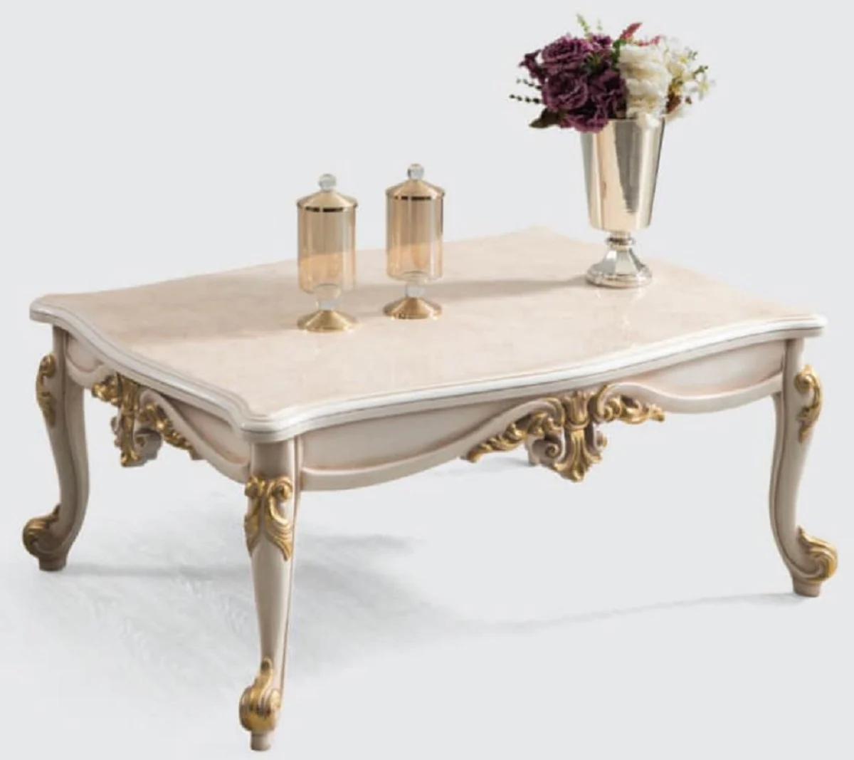 Luxury baroque coffee table beige / white / gold - noble solid wood living room table in baroque style - baroque living room furniture