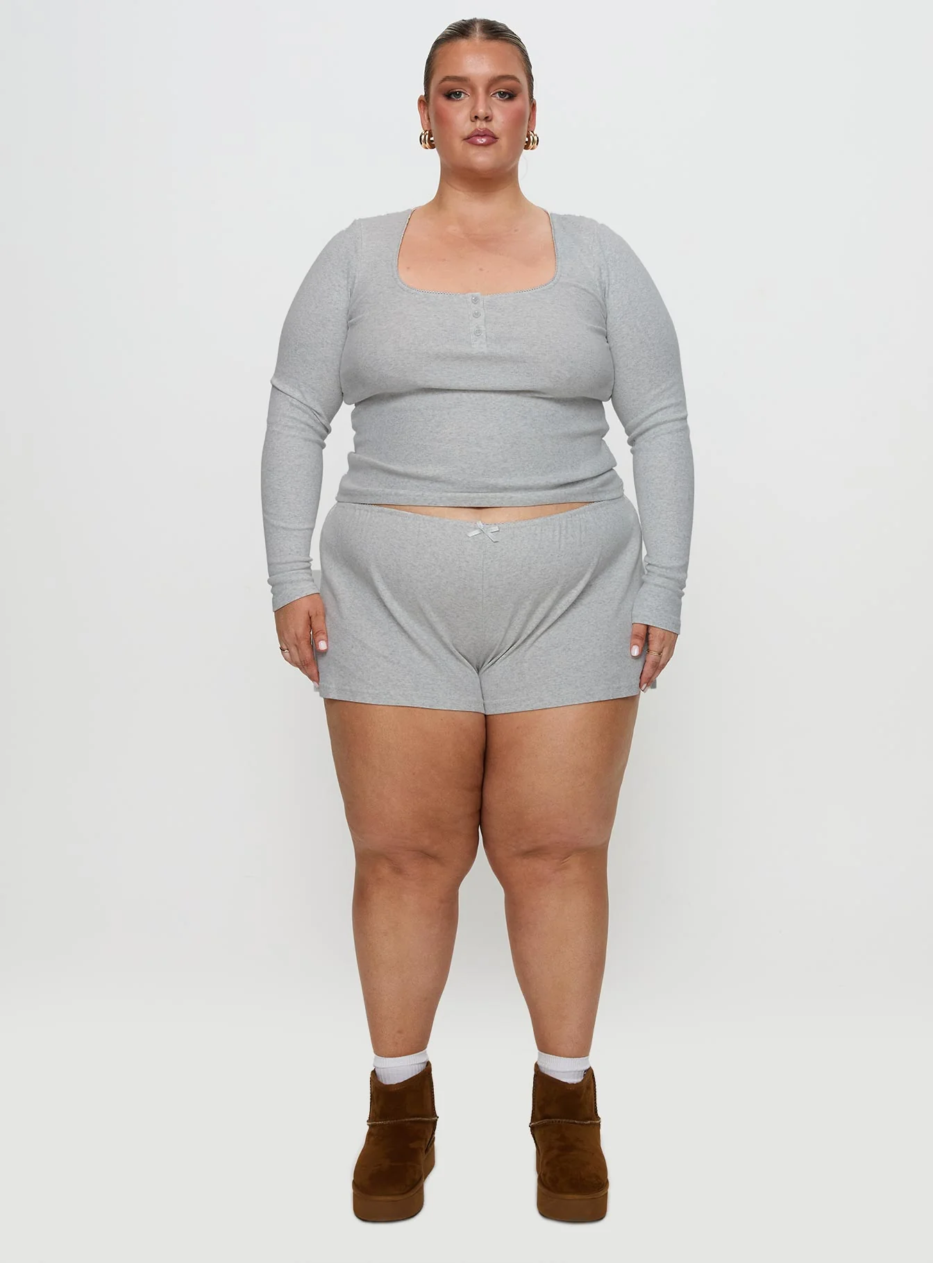 Sleepytea Rib Sleep Long Sleeve Top Grey Curve