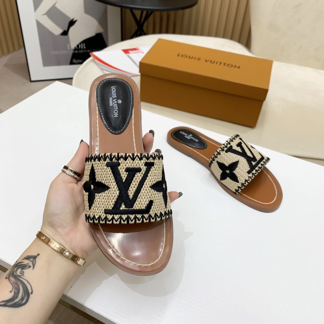 Louis Vuitton LV Lock lt Flat Flat Sandals Slide (Replica) - Sneaker Replica Workshop