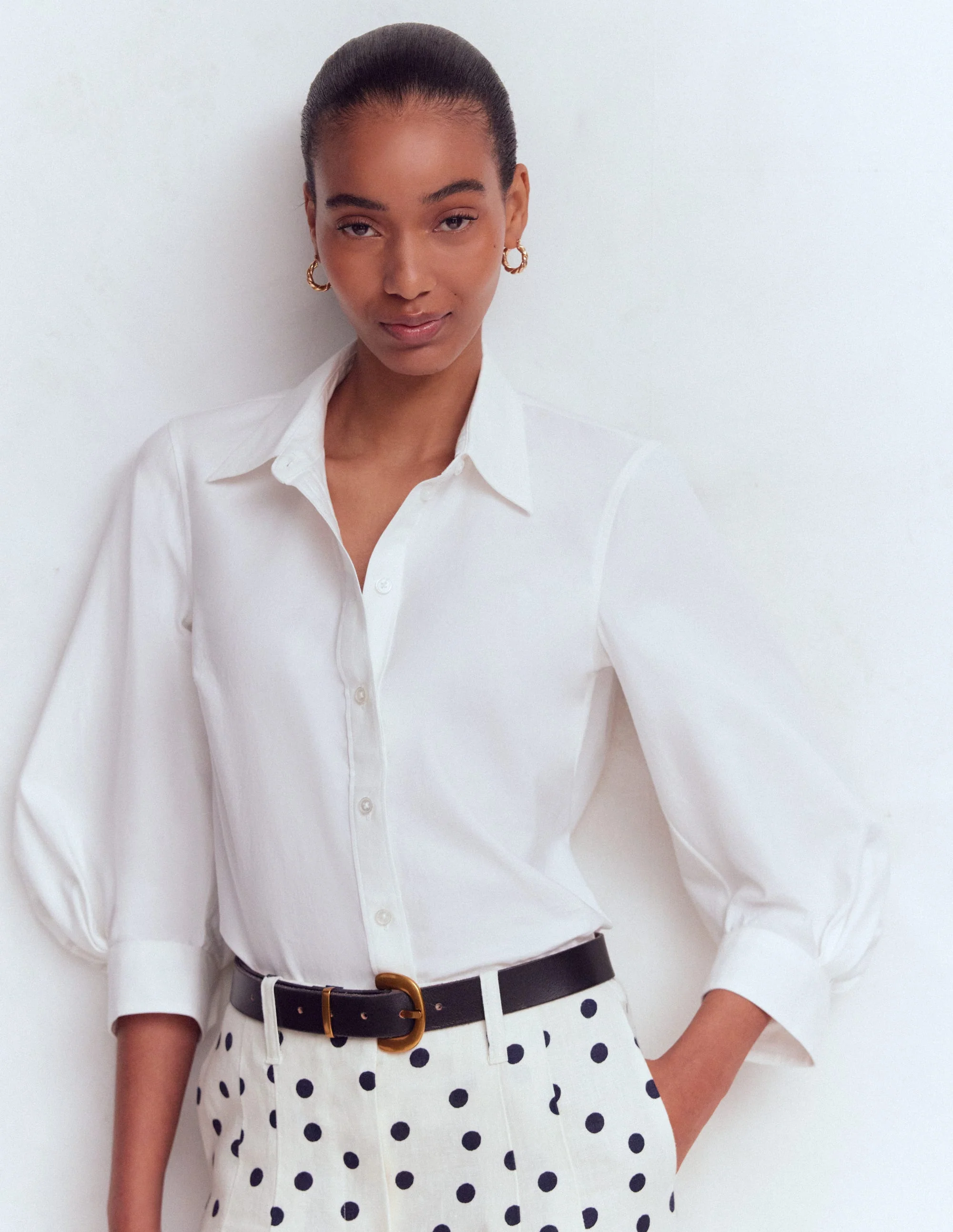 Oxfordhemd mit Puffärmeln-Weiß