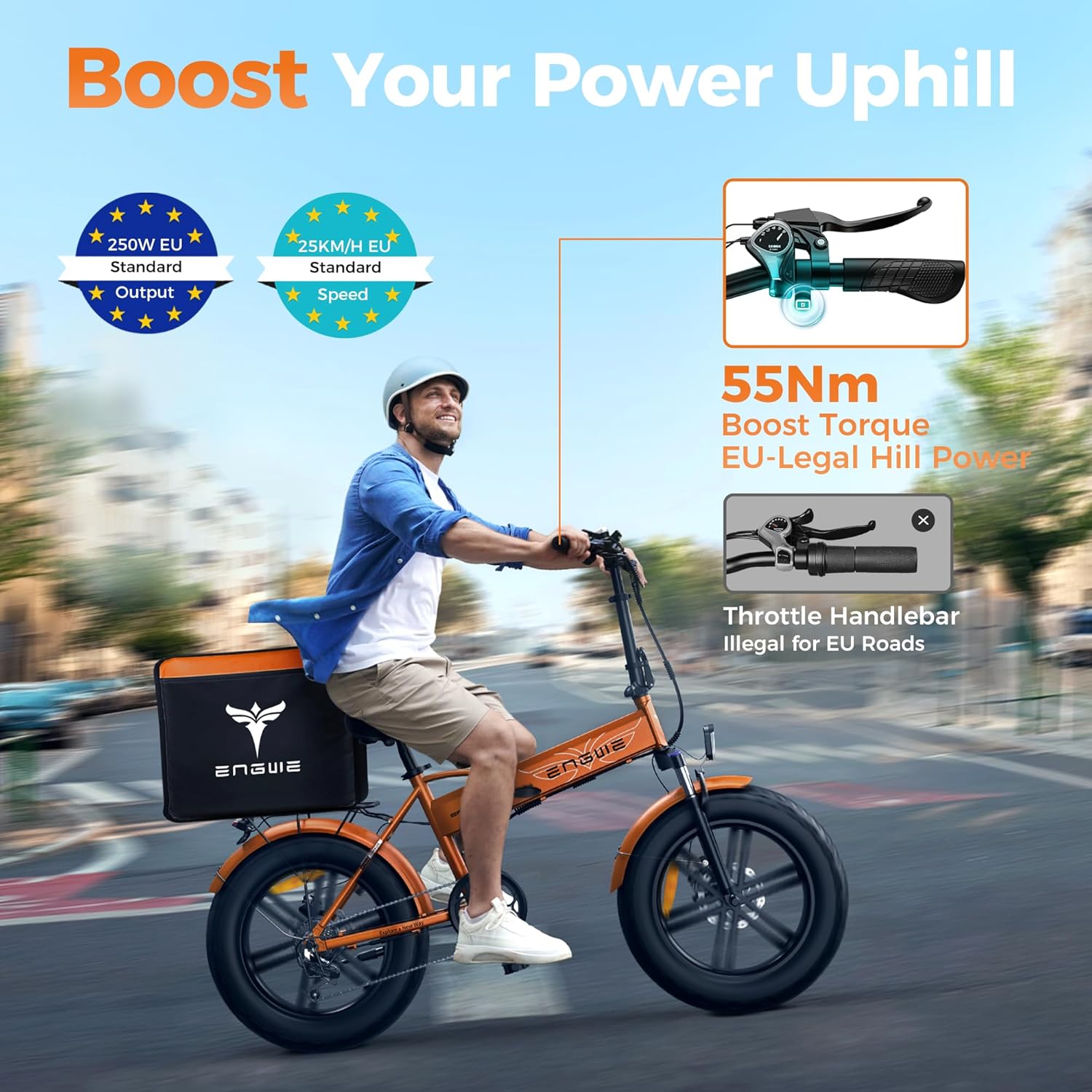 ENGWE EP-2 BOOST Bicicletta Elettrica Pieghevole Con Sensore di Coppia, 48V 13Ah Batteria Rimovibile e 250W Motore Senza Spazzole, Display a LED, 20