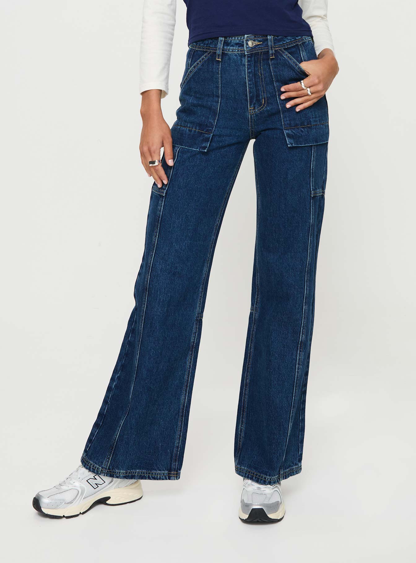Chad High Rise Wide Leg Cargo Jeans Dark Wash Denim