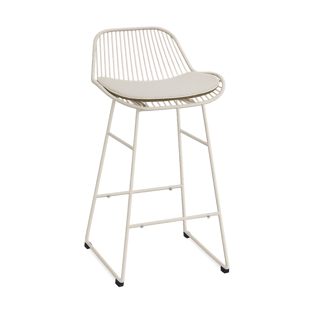 Barkruk Pleun H65 cm grijsbeige met zitkussen