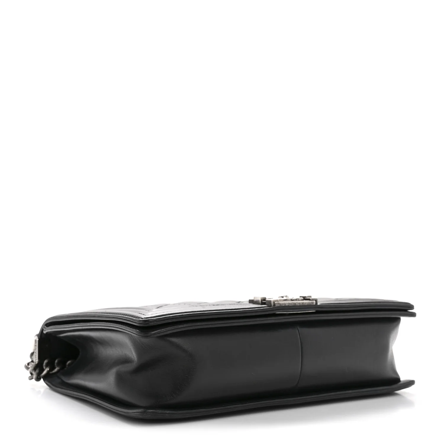 Calfskin Embossed Stitch Large Boy Flap Black - Top Club