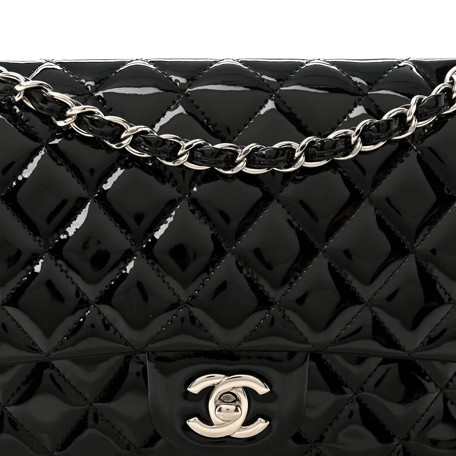 Patent Quilted Medium Double Flap Black - Top Club