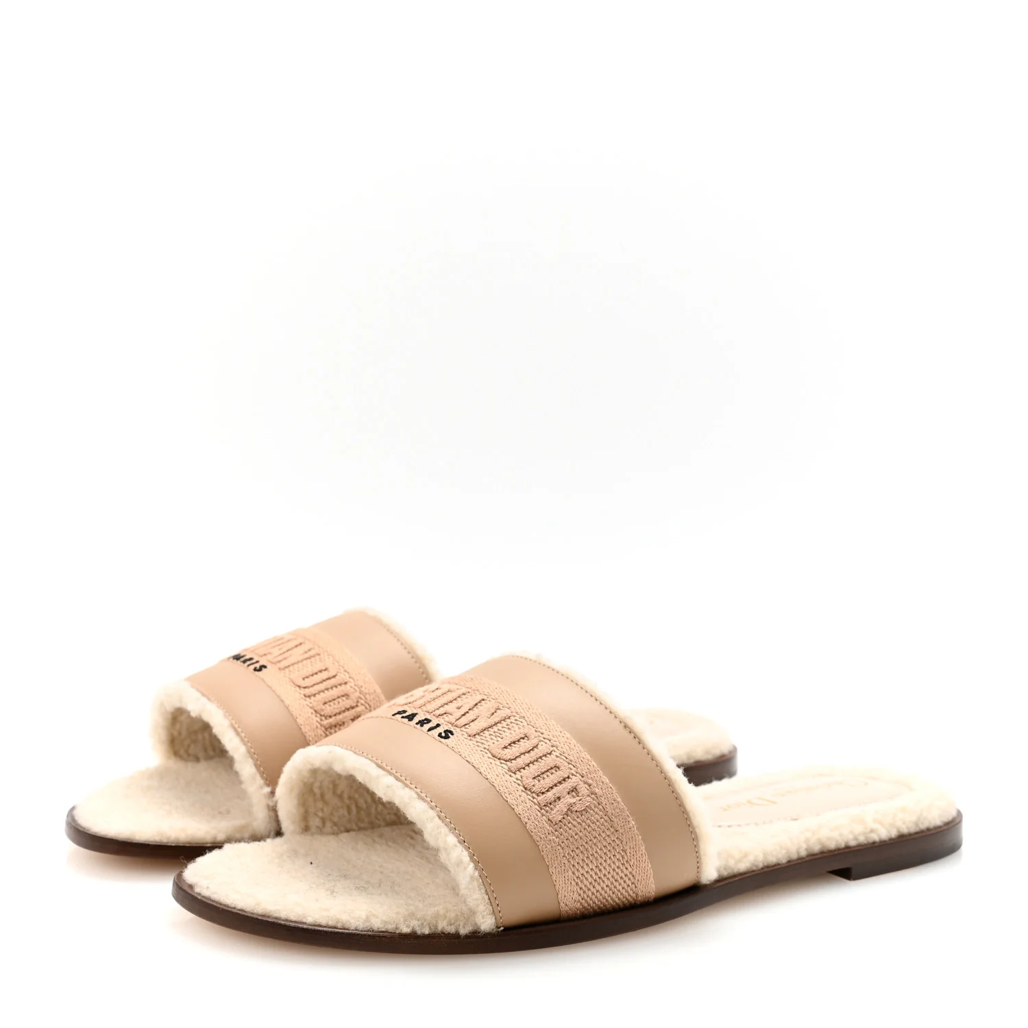 Suede Goatskin Shearling Embroidered Dway Slide Sandals 38 Cookie - Top Club