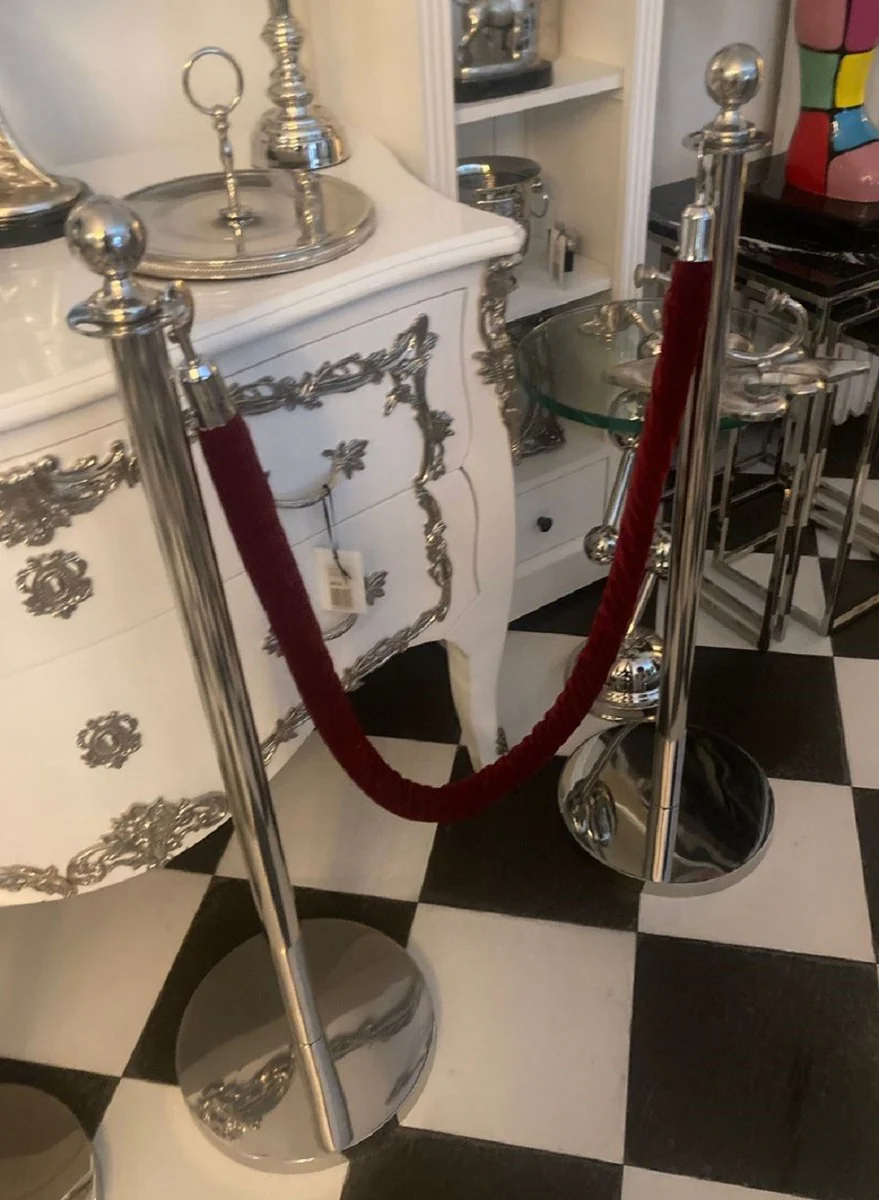 Luxury VIP barrier silver / burgundy Ø 32 x H. 106 cm - barrier stand with rope - hotel accessories - restaurant accessories - luxury collection