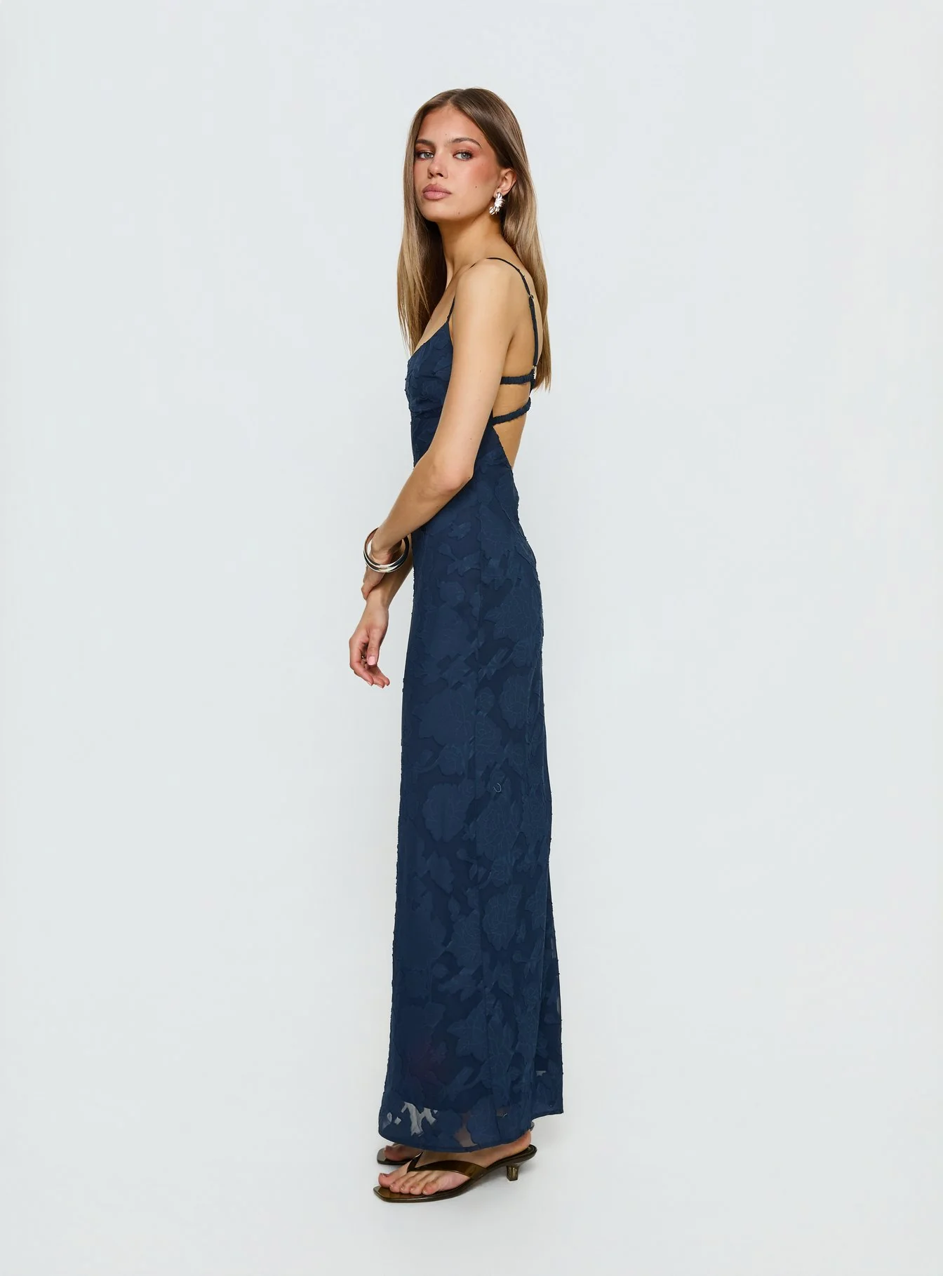 Ariadne Scoop Backless Maxi Dress Navy Burnout