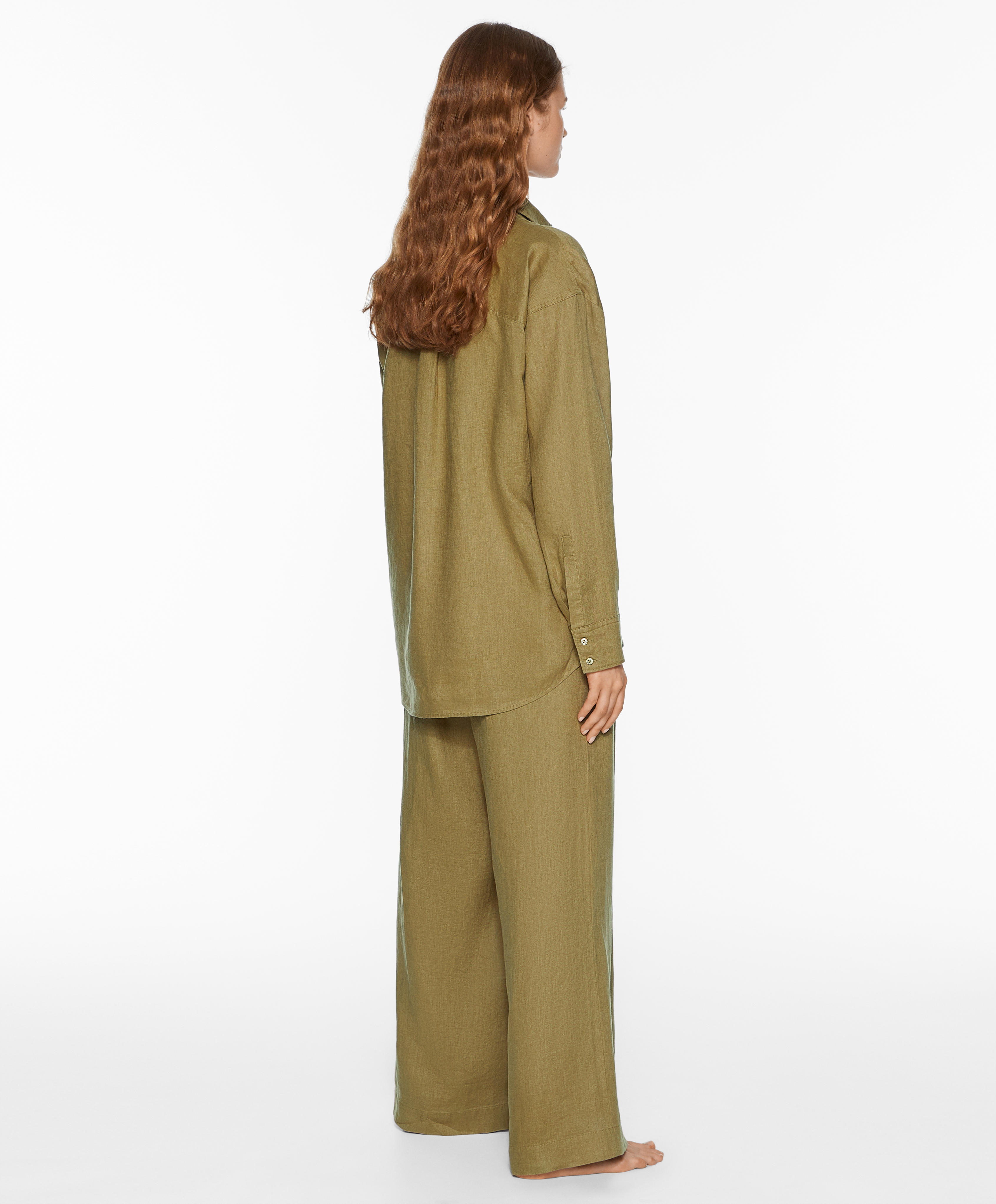 OYSHO 100% linen long-sleeved shirt with pockets