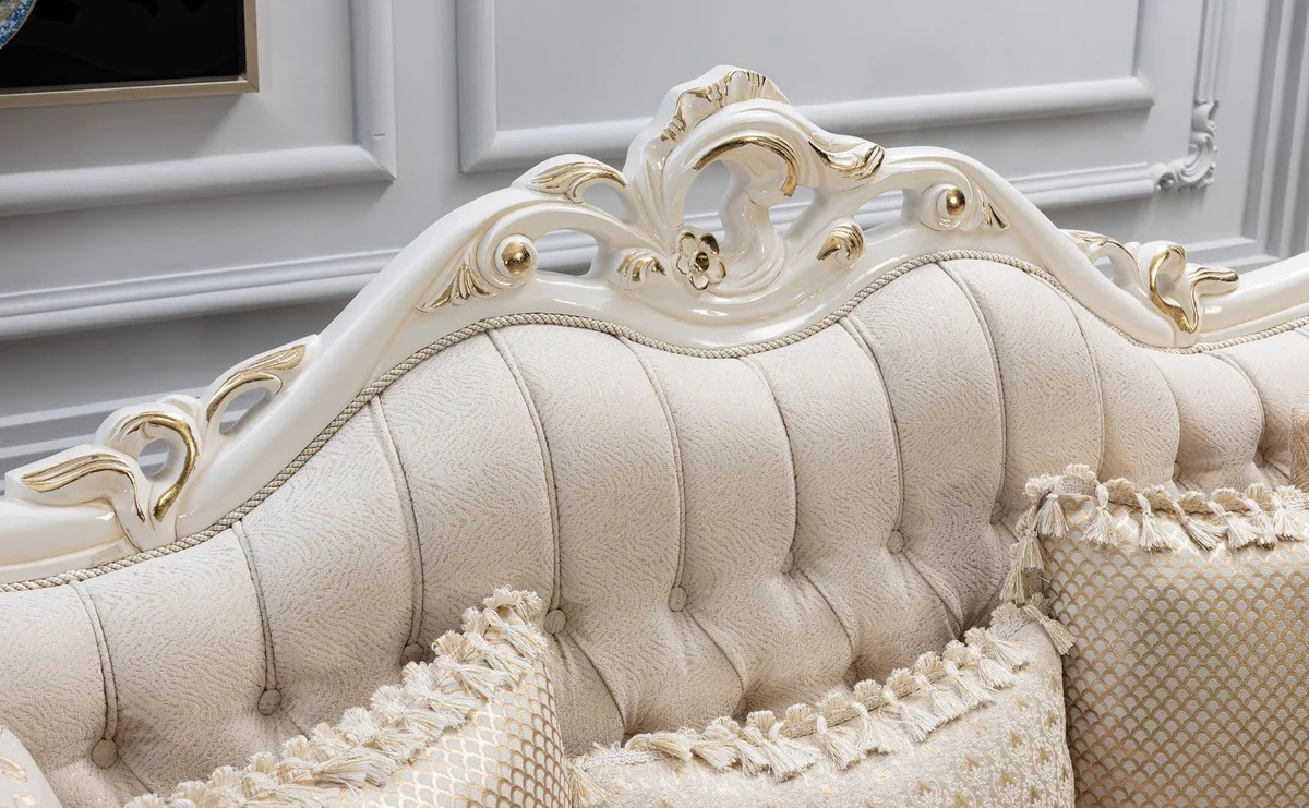 Luxury Baroque Living Room Set White / Gold - 2 Baroque Sofas & 2 Baroque Armchairs & 1 Baroque Coffee Table - Luxury Living Room Furniture in Baroque Style - Baroque Furniture - Noble & Ornate