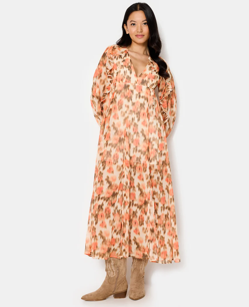 Pimkie Robe longue en voile avec volants motif fleurs floues