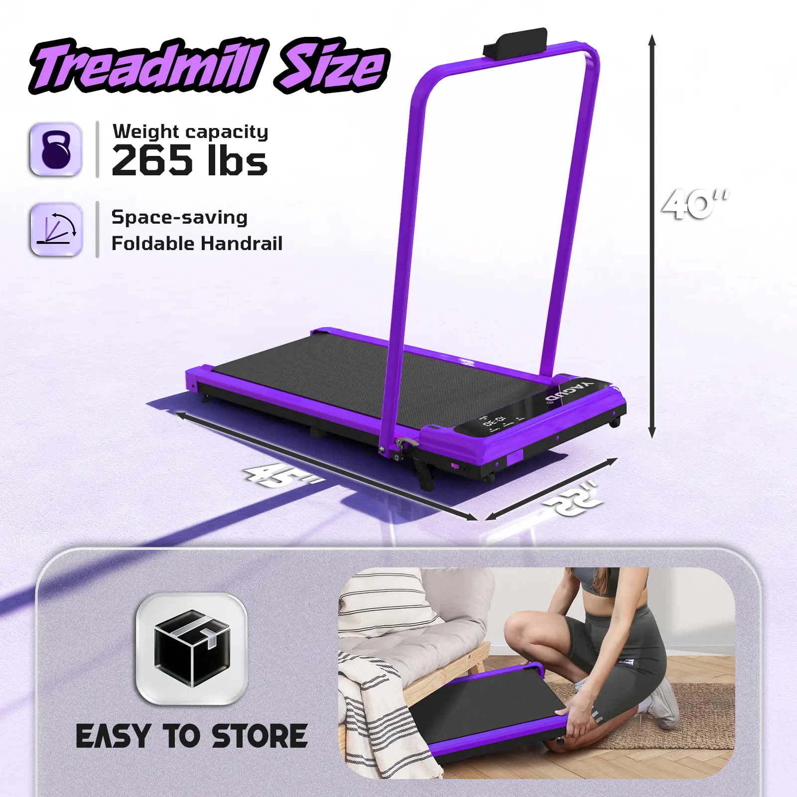 YAGUD Handrail Walking Treadmill – Quiet Home Running Machine with Dual Shock Absorption, 265lbs Weight Capacity Wide Belt & Compact Design for Easy Mobility Spring Statements