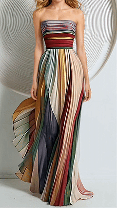 Women's Strapless Rainbow Stripe Cotton-Blend Maxi Dress - Nordfashionstorm - Women's Clothing, Fashion for You - Nordfashionstorm.com