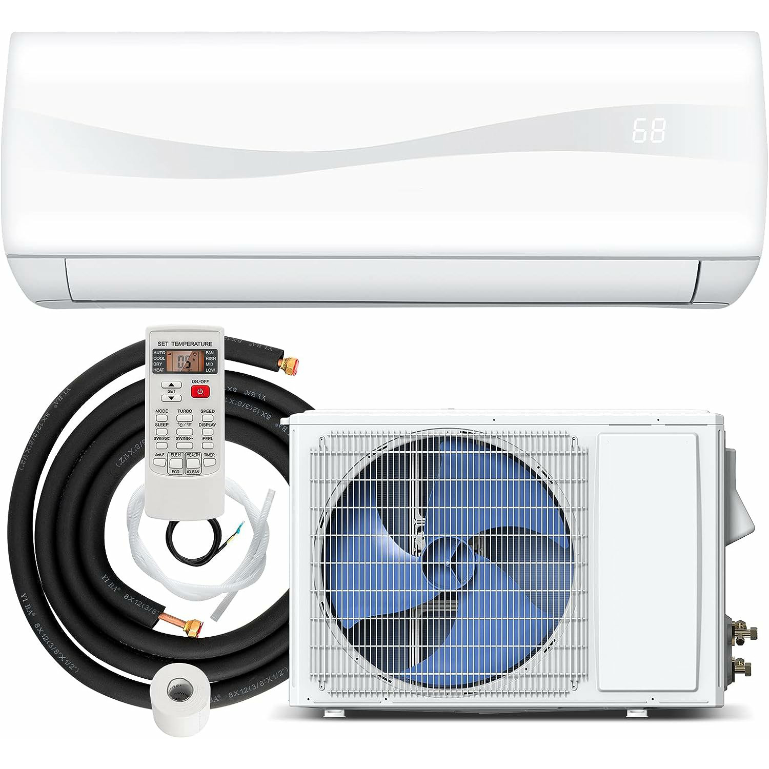 PETSITE 18000 BTU Air Conditioner, 19 SEER2 208-230V Wall Mounted Ductless AC Unit Energy Saving with Installation Kit Cold Rooms up to 1250 Sq. Ft, White