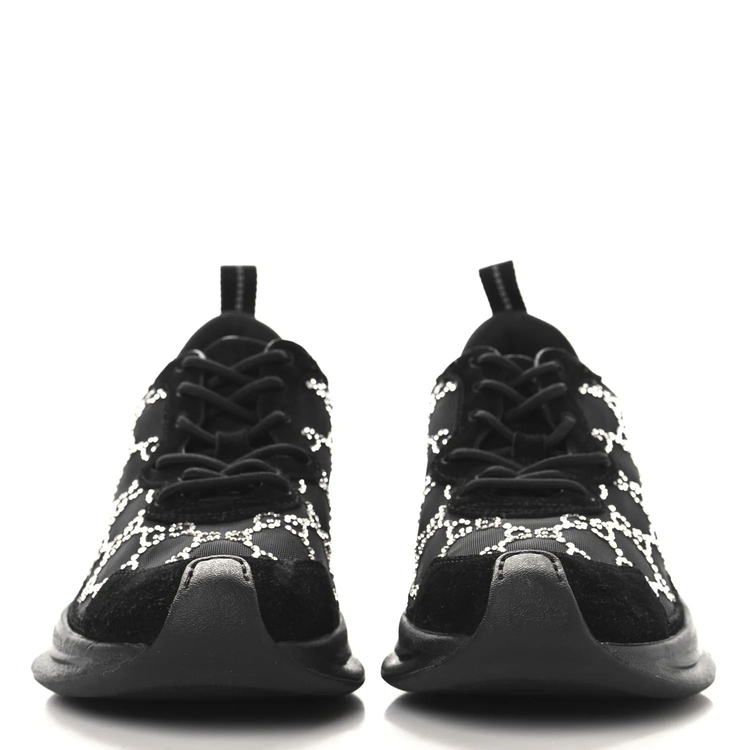 Tela Retino Mesh Crystal Suede GG Monogram Womens Gucci Run Sneakers 36.5 Black Silver - Top Club