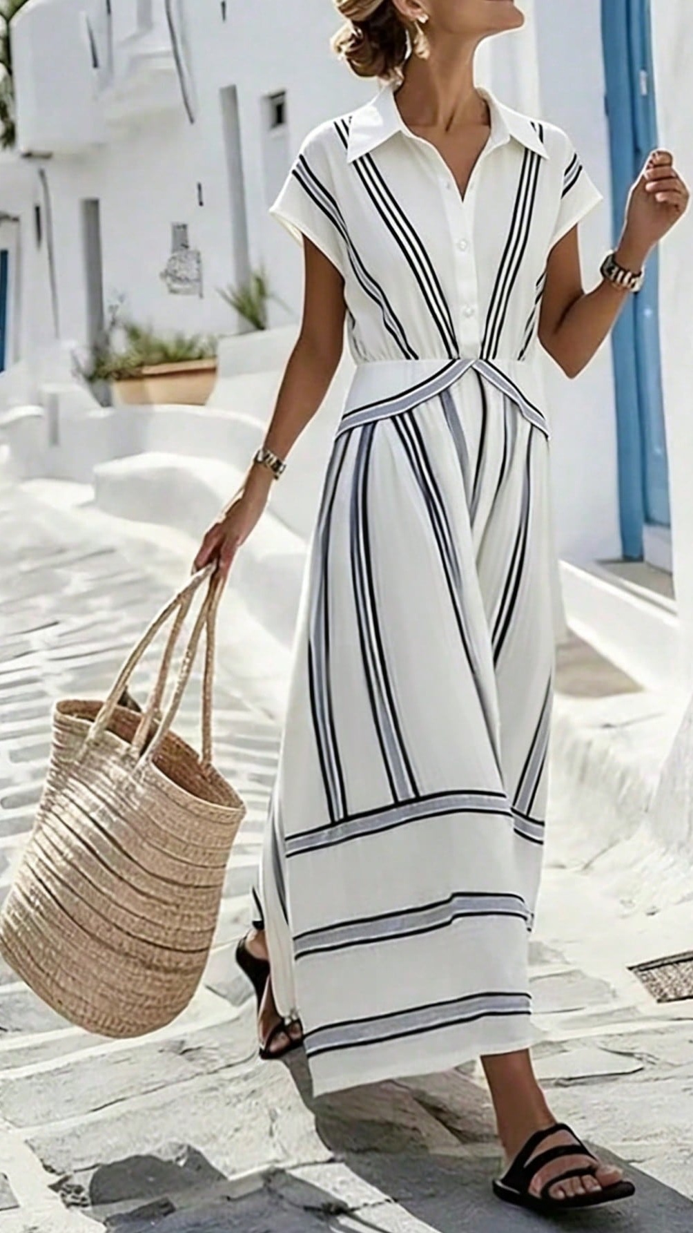 Women's Lapel-Collar Flared Dress with Front Placket - Nordfashionstorm - Women's Clothing, Fashion for You - Nordfashionstorm.com