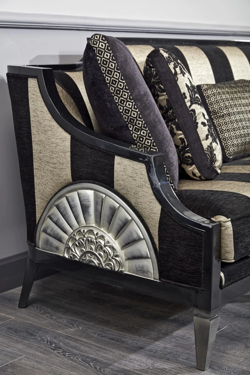 Luxury Baroque Living Room Set Black / Gold / Silver - 1 Sofa & 2 Armchairs & 1 Coffee Table & 1 Side Table - Baroque Furniture