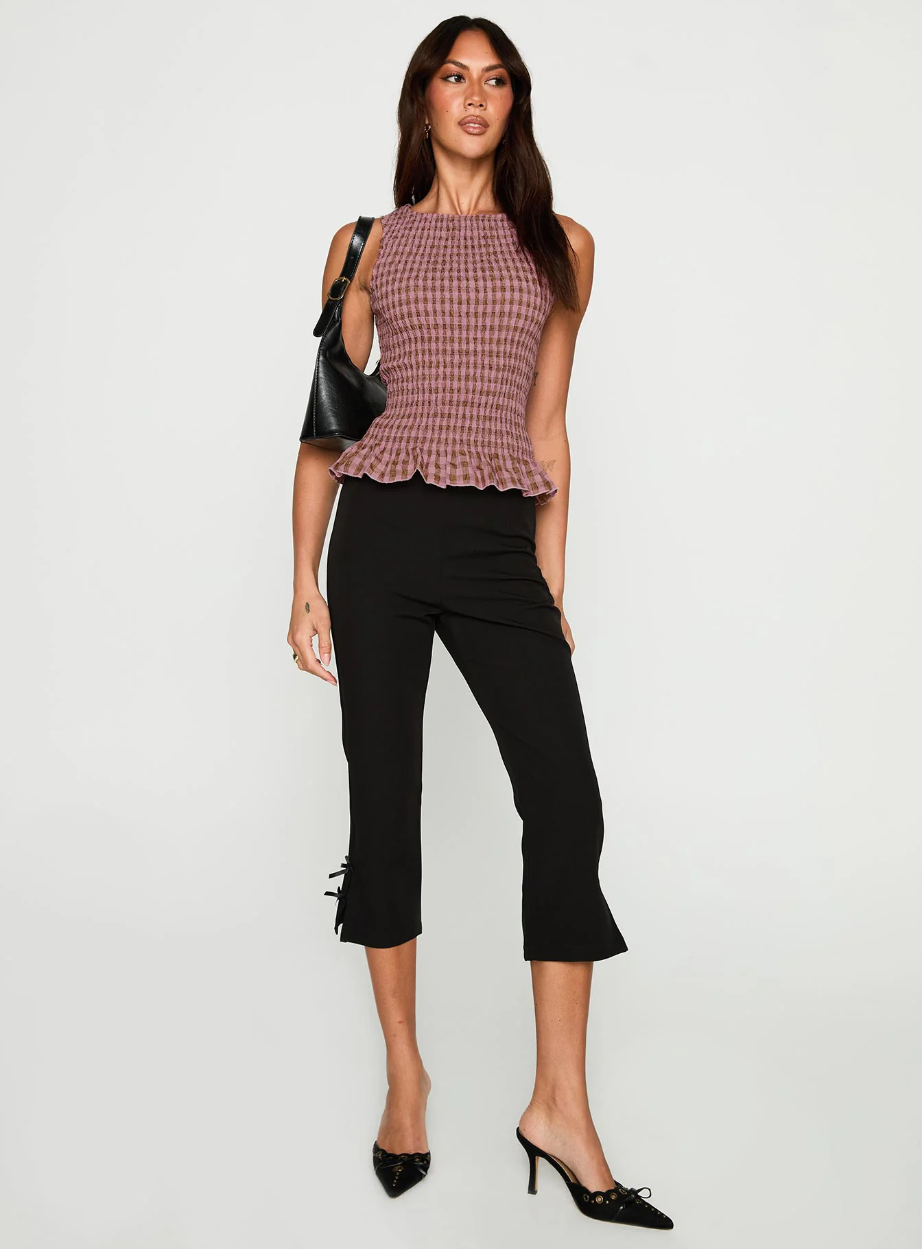 Chauntelle Ruched Top Pink Check