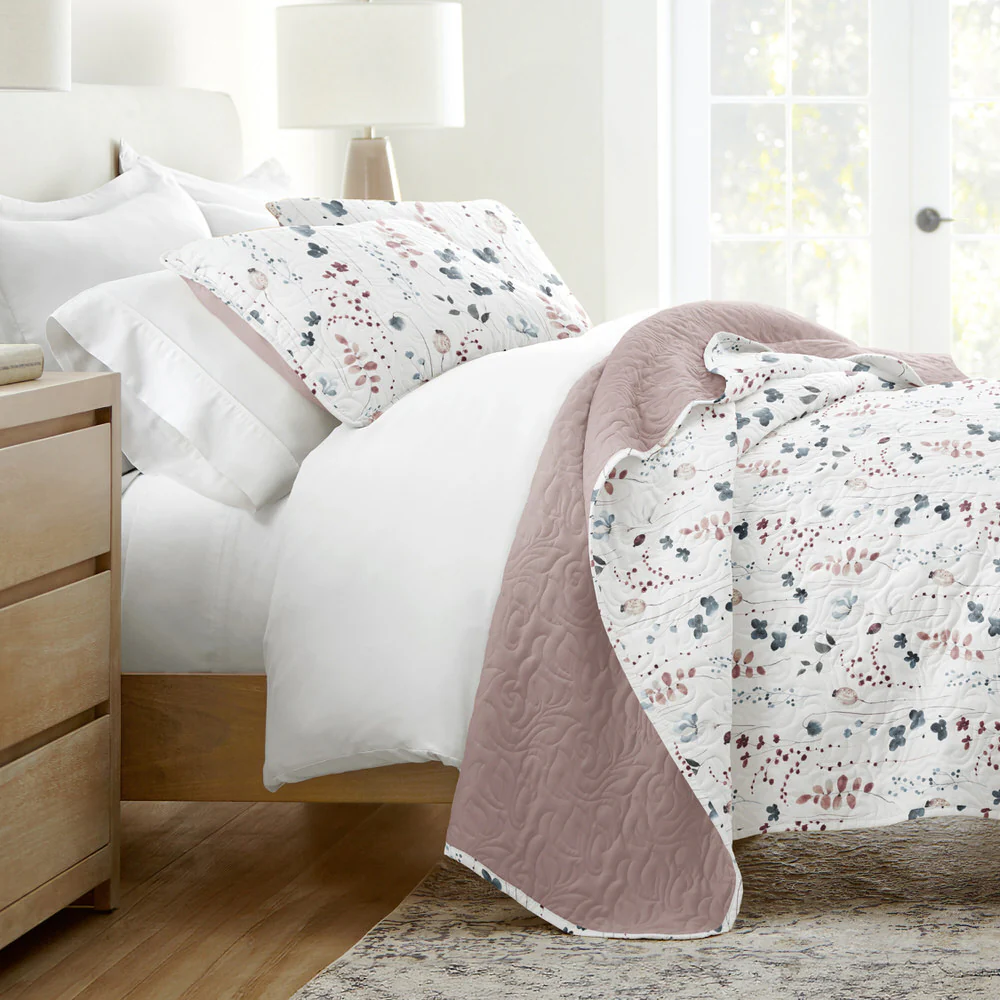Poppy Bloom Reversible Quilted Coverlet Set - Sale