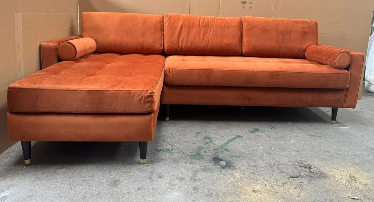 Luxury corner sofa orange / black / brass 265 cm - living room furniture