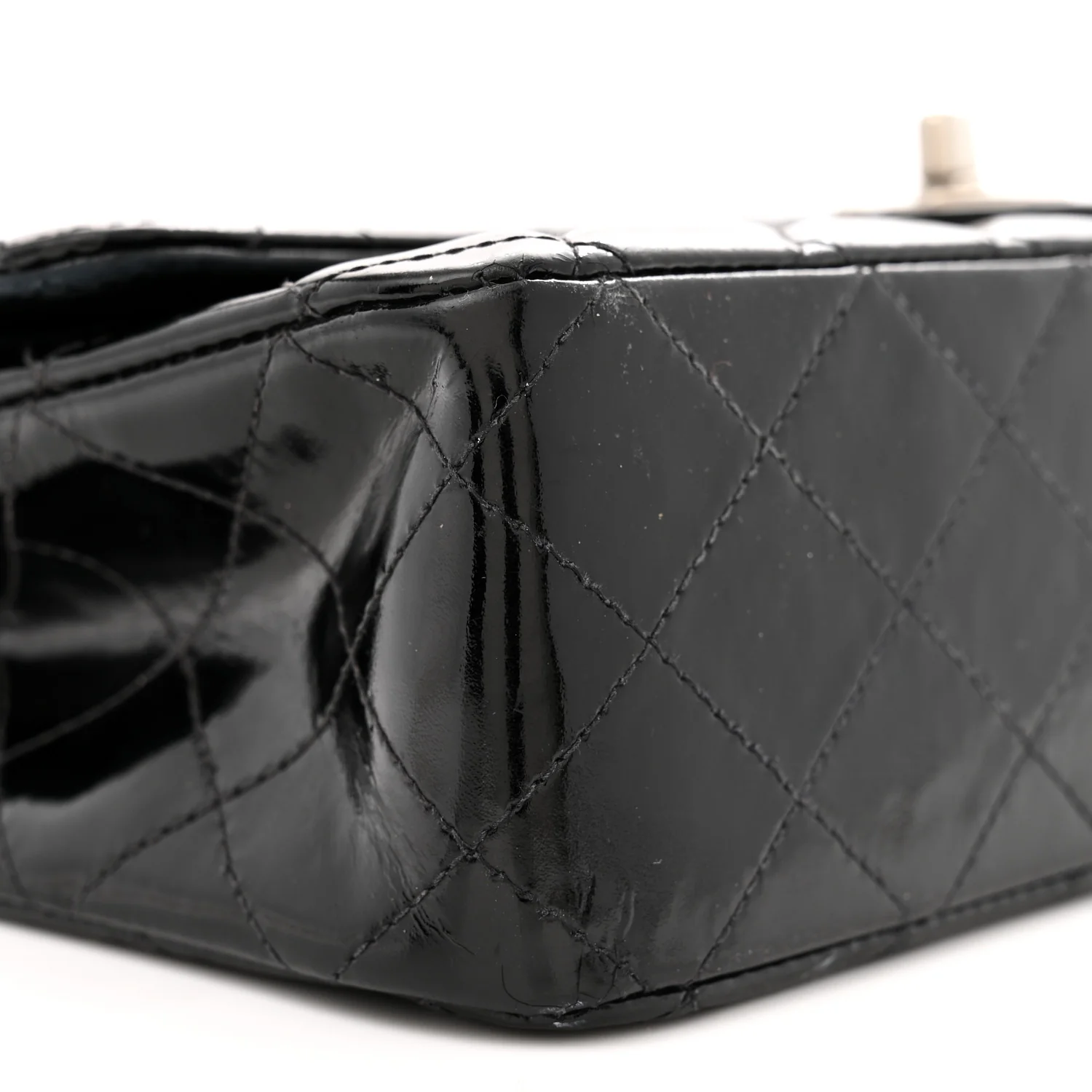Patent Quilted Medium Double Flap Black - Top Club