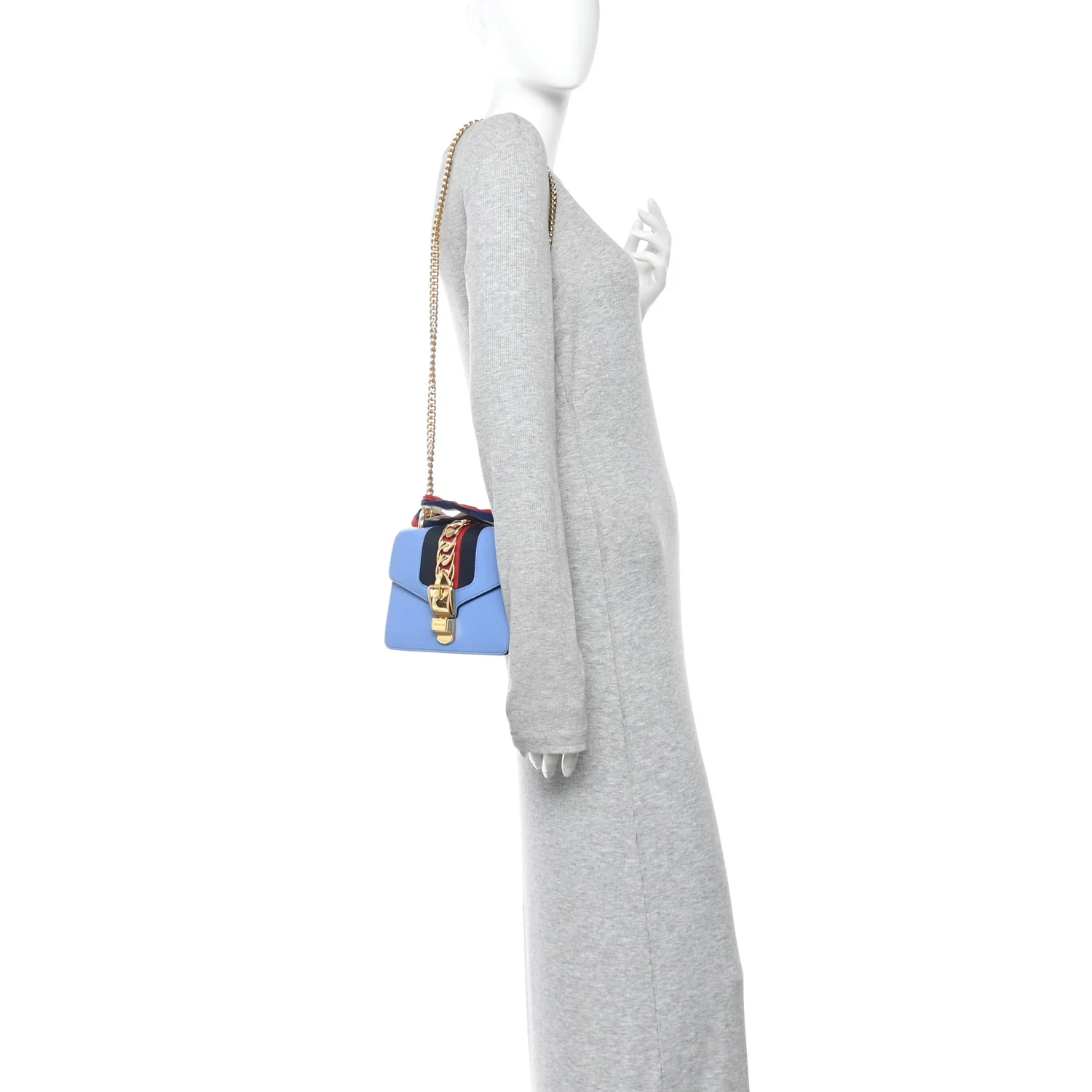 Calfskin Mini Sylvie Chain Shoulder Bag Clear Sky Blue