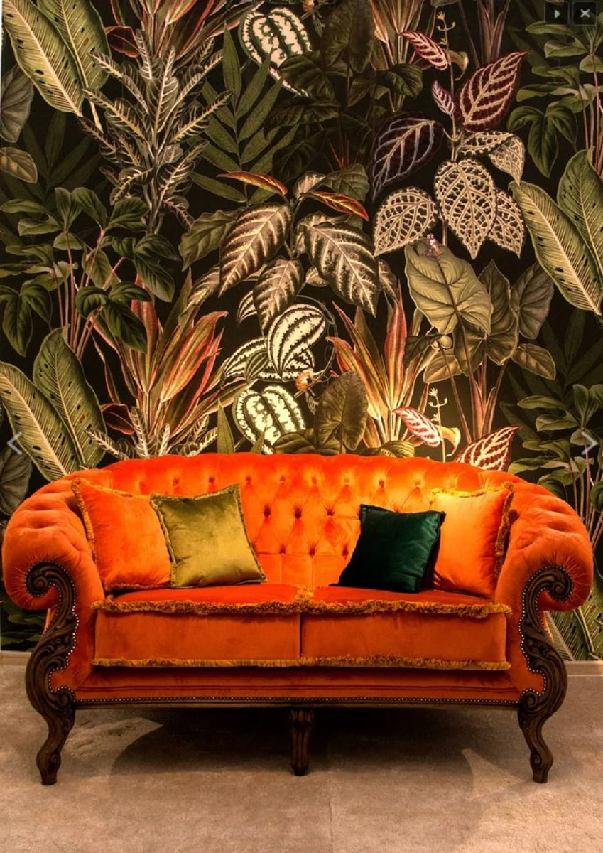 Luxury Baroque Living Room Sofa Orange / Brown - Handcrafted Baroque Style Sofa - Magnificent Luxury Living Room Furniture in Baroque Style - Baroque Furniture
