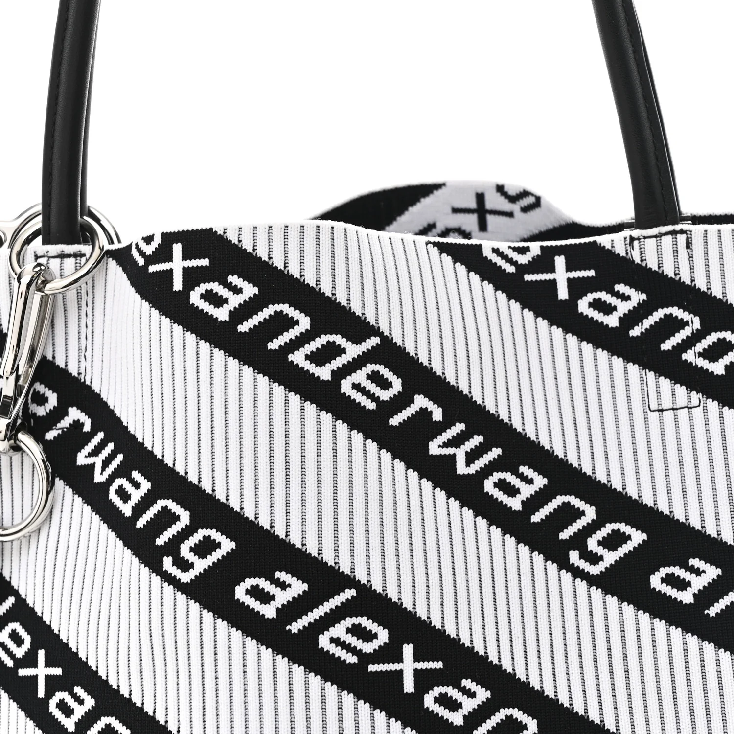 Knit Jacquard Diagonal Logo Roxy Tote White Black - Top Club