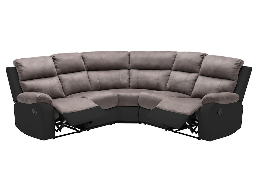 Sofá esquinero reclinable manual - gris + negro - piel sintética + microfibra