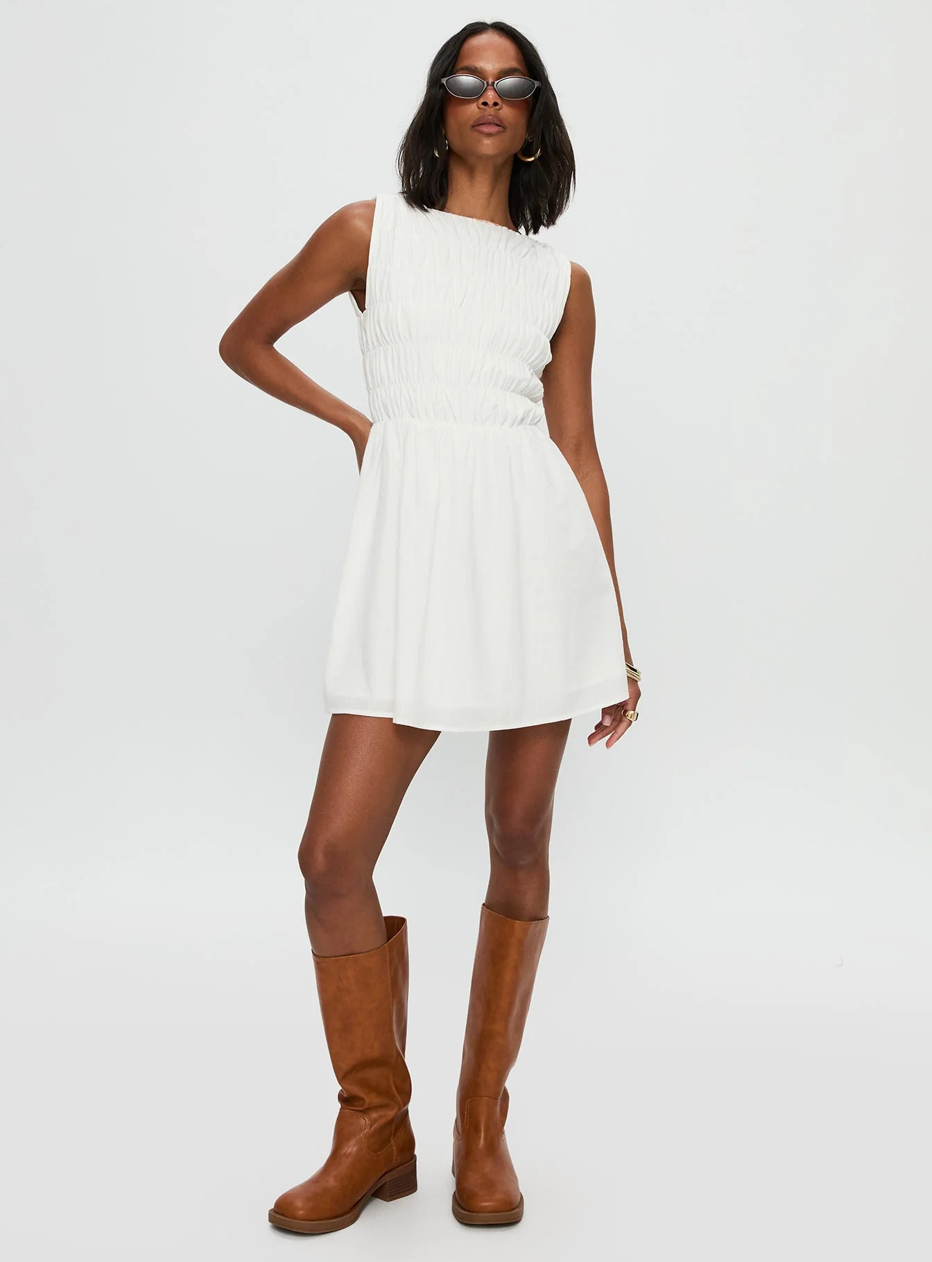 Melona Shirred Mini Dress White