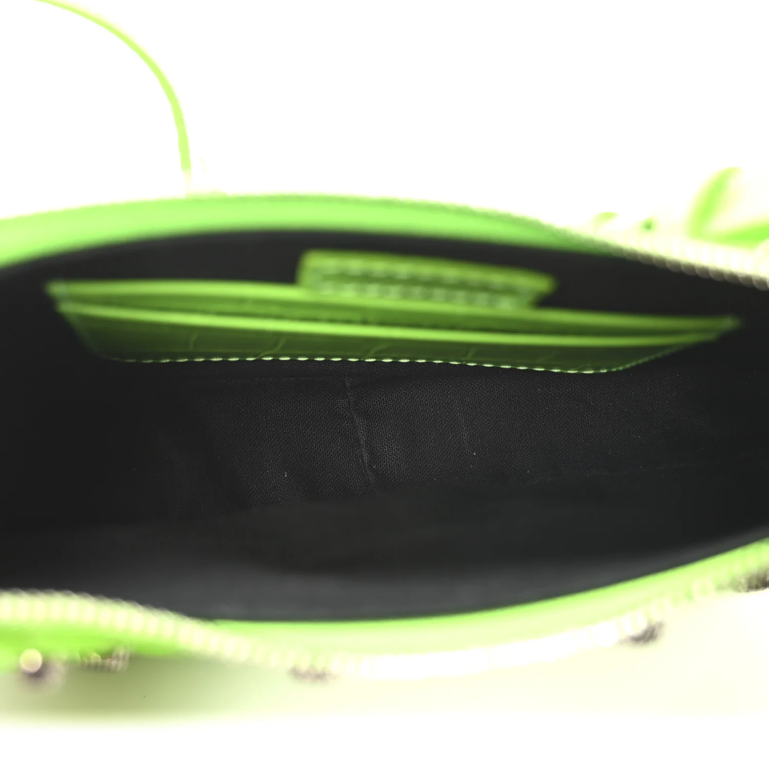 Extra Supple Calfskin Crocodile Embossed Le Cagole Mini Purse With Chain Acid Green - Top Club