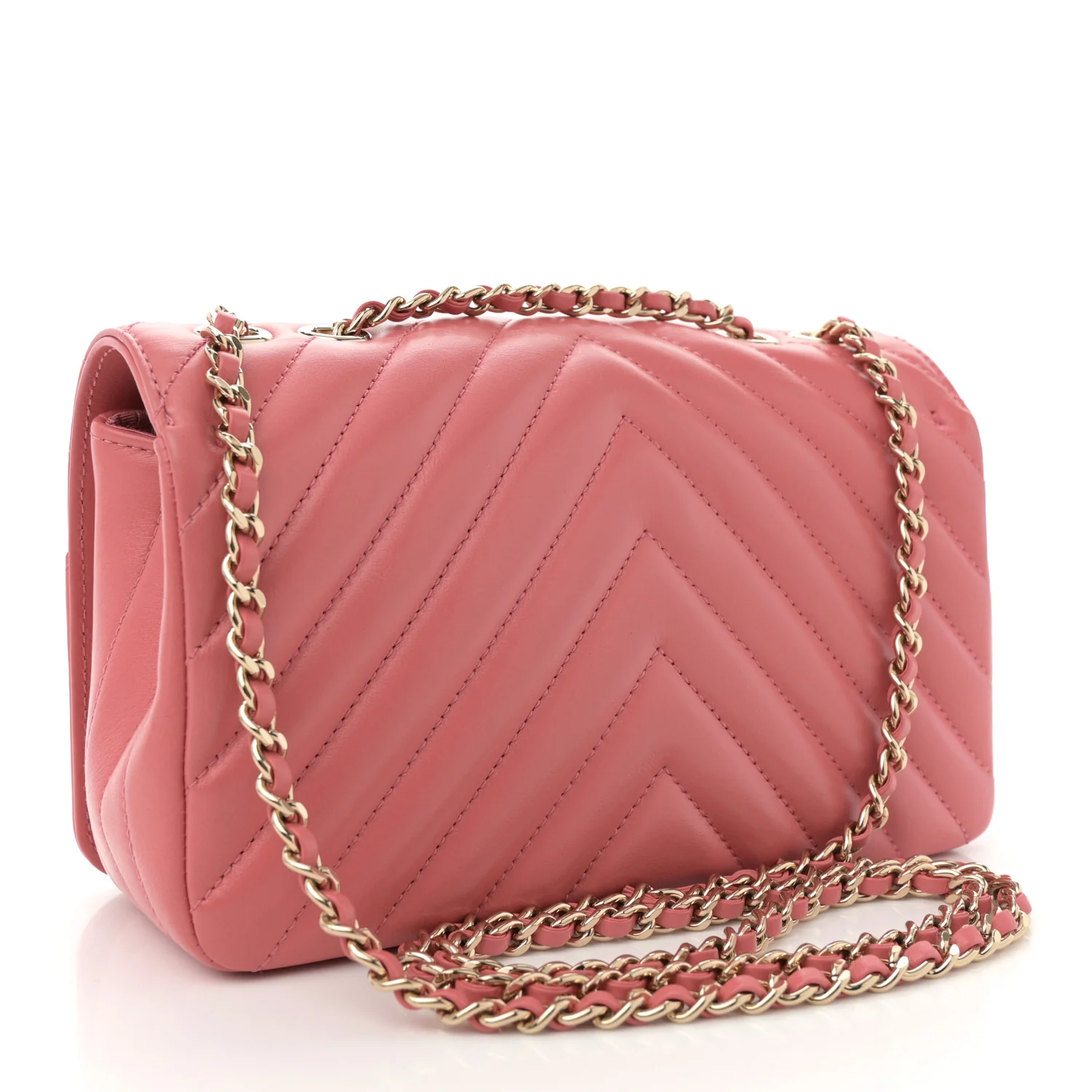 Calfskin Chevron Quilted Mini Statement Flap Pink - Top Club