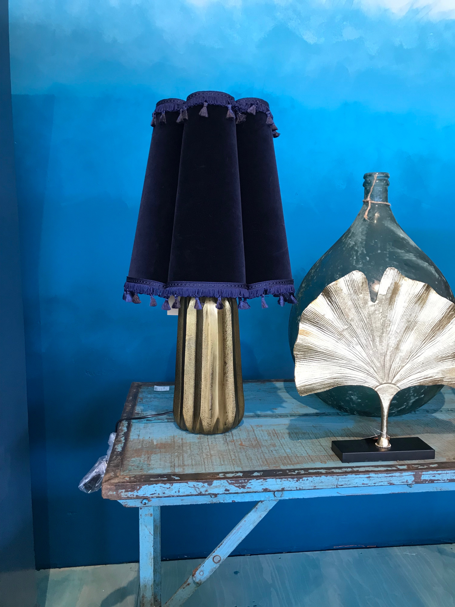 lampenkap  large fluweel donkerblauw