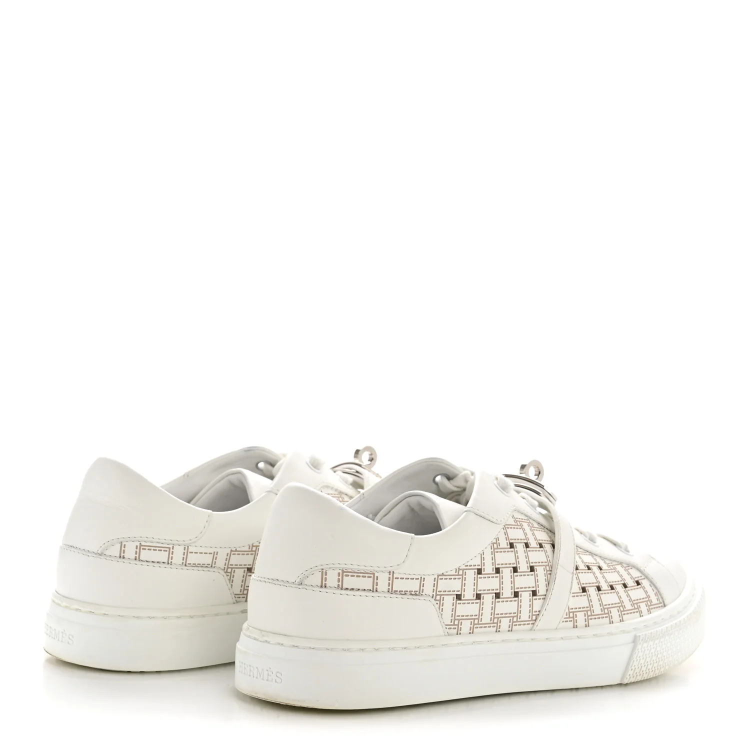 Calfskin Perforated Mosaic Day Sneakers 37.5 White - Top Club