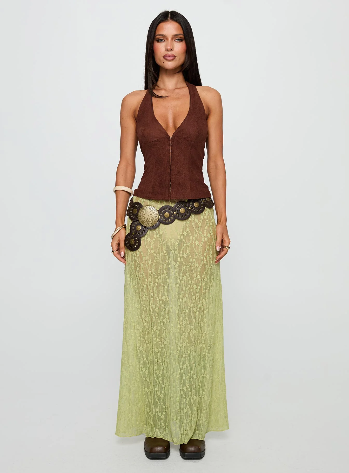 Pura Vida Lace Maxi Skirt Sage