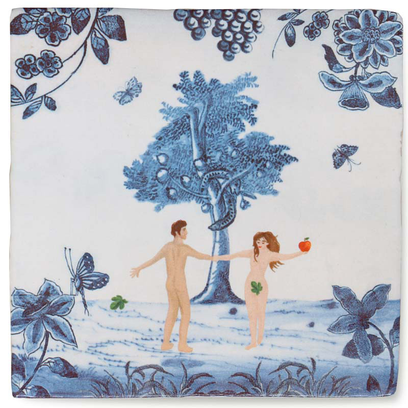 Wandtegel Adam & eve in the garden of eden S
